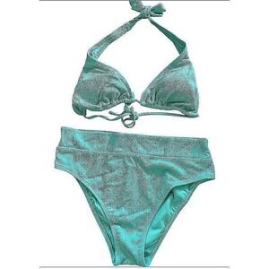 NINETY NINE Halter Bikini‎ High Waist Swimsuit Set Aqua Blue XL